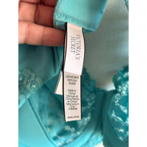 Victoria’s Secret "Body by Victoria" Multi-Lace Unlined Demi Bra Blue Sz 34D - Picture 6 of 7